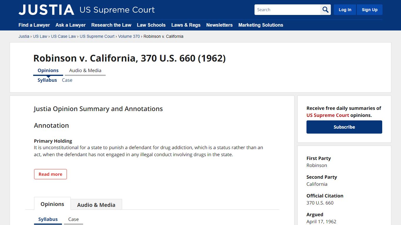 Robinson v. California, 370 U.S. 660 (1962) - Justia Law