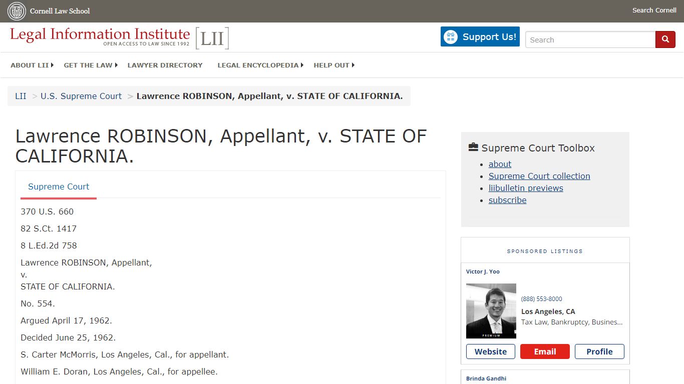 Lawrence ROBINSON, Appellant, v. STATE OF CALIFORNIA.